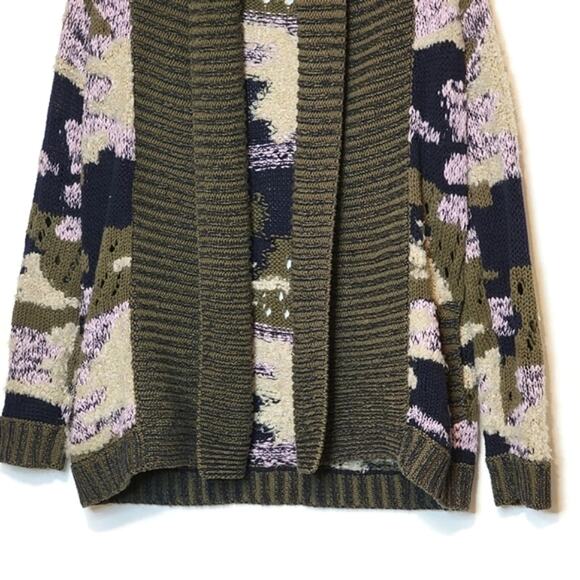 Anthropologie Sleeping on Snow Camo Print Cardigan Sweater Green Cream Cozy XS - Picture 6 of 16